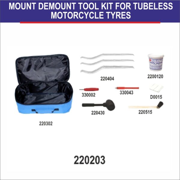 “Do-it Yourself” (DIY) –Manually Mount/Demount Tool Kit for Motorcycle Tubeless Tyre.